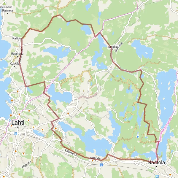 Map miniature of "Nastola - Karisto - Iso-Kukkanen" cycling inspiration in Etelä-Suomi, Finland. Generated by Tarmacs.app cycling route planner
