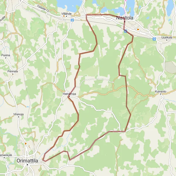 Map miniature of "Hidden Gems Gravel Tour" cycling inspiration in Etelä-Suomi, Finland. Generated by Tarmacs.app cycling route planner