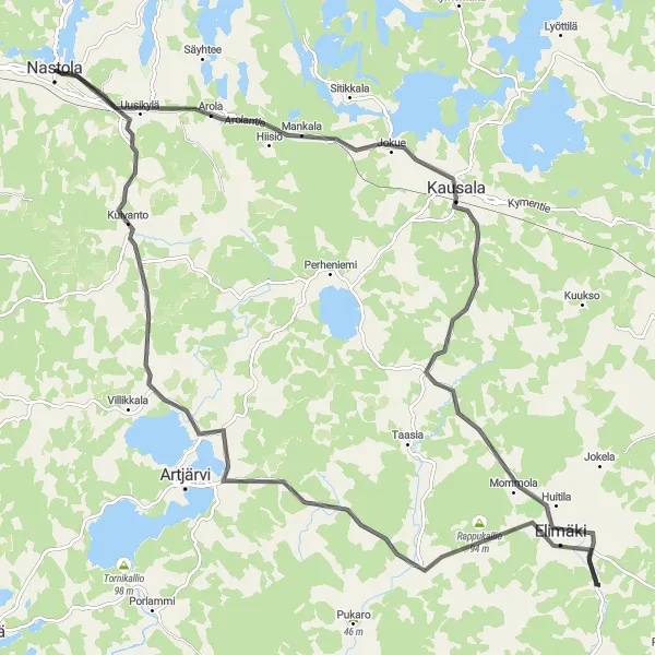 Map miniature of "Kuninkaanharju Expedition" cycling inspiration in Etelä-Suomi, Finland. Generated by Tarmacs.app cycling route planner