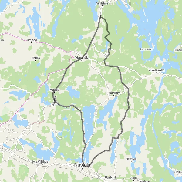 Map miniature of "Vierumäki Adventure" cycling inspiration in Etelä-Suomi, Finland. Generated by Tarmacs.app cycling route planner