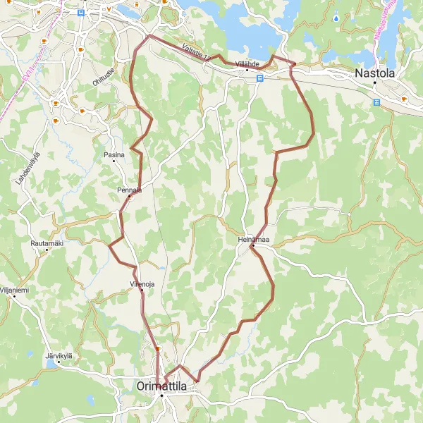 Map miniature of "Gravel Adventure" cycling inspiration in Etelä-Suomi, Finland. Generated by Tarmacs.app cycling route planner