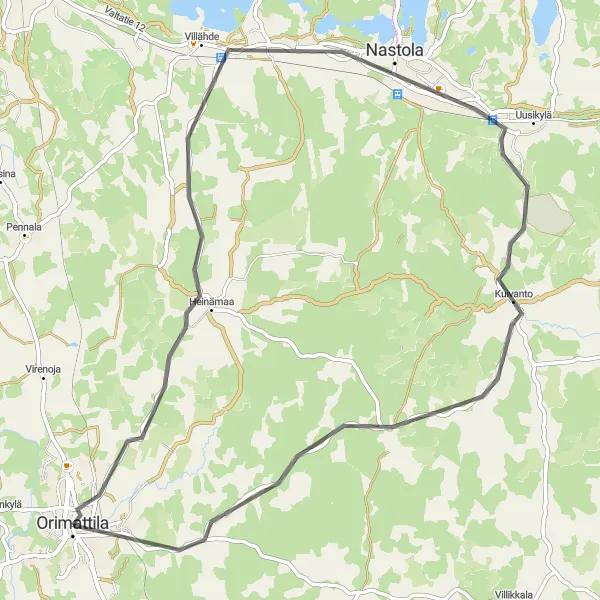 Map miniature of "Heinämaa Loop" cycling inspiration in Etelä-Suomi, Finland. Generated by Tarmacs.app cycling route planner