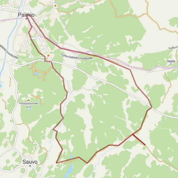 Map miniature of "Paimio Gravel Adventure" cycling inspiration in Etelä-Suomi, Finland. Generated by Tarmacs.app cycling route planner