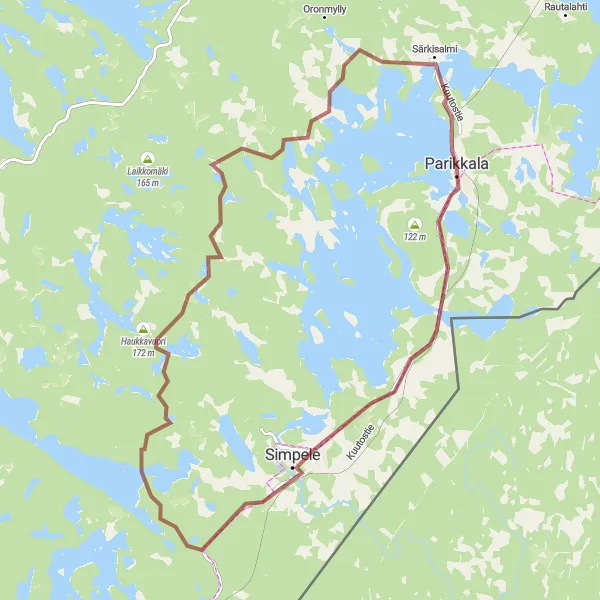 Map miniature of "Trail of Tranquility" cycling inspiration in Etelä-Suomi, Finland. Generated by Tarmacs.app cycling route planner