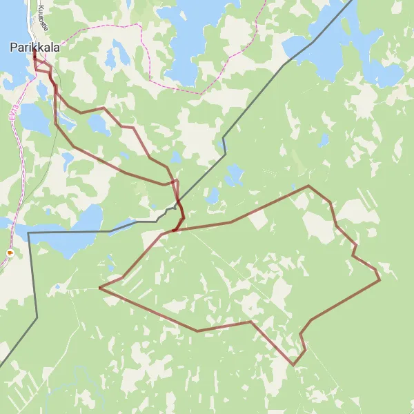 Map miniature of "Scenic Gravel Ride to Sorvio" cycling inspiration in Etelä-Suomi, Finland. Generated by Tarmacs.app cycling route planner