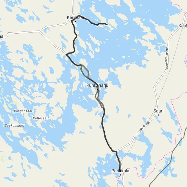 Map miniature of "The Heart of Lakeland" cycling inspiration in Etelä-Suomi, Finland. Generated by Tarmacs.app cycling route planner