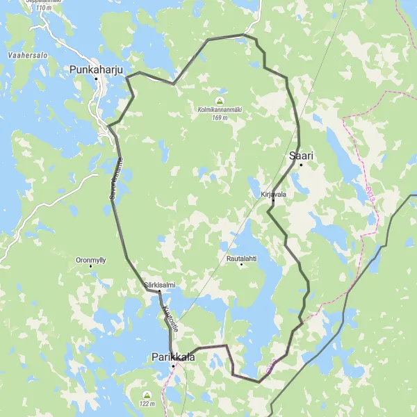 Map miniature of "Parikkala Road Cycling Adventure" cycling inspiration in Etelä-Suomi, Finland. Generated by Tarmacs.app cycling route planner