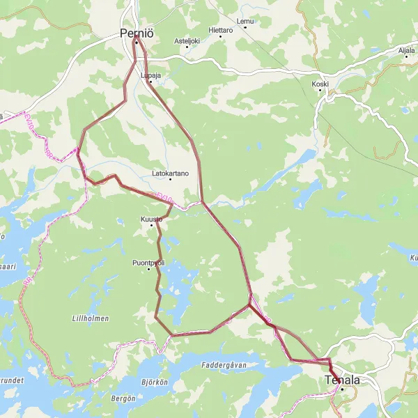 Map miniature of "Tenala Gravel Loop" cycling inspiration in Etelä-Suomi, Finland. Generated by Tarmacs.app cycling route planner