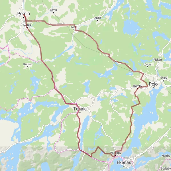 Map miniature of "Björsby Loop" cycling inspiration in Etelä-Suomi, Finland. Generated by Tarmacs.app cycling route planner