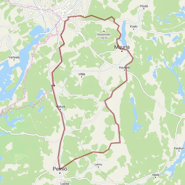 Map miniature of "Vuorenmäki Loop" cycling inspiration in Etelä-Suomi, Finland. Generated by Tarmacs.app cycling route planner