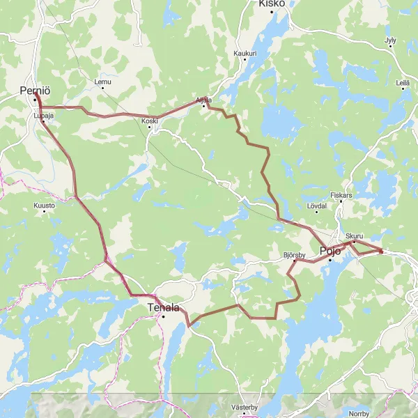 Map miniature of "Tenala Gravel Adventure" cycling inspiration in Etelä-Suomi, Finland. Generated by Tarmacs.app cycling route planner