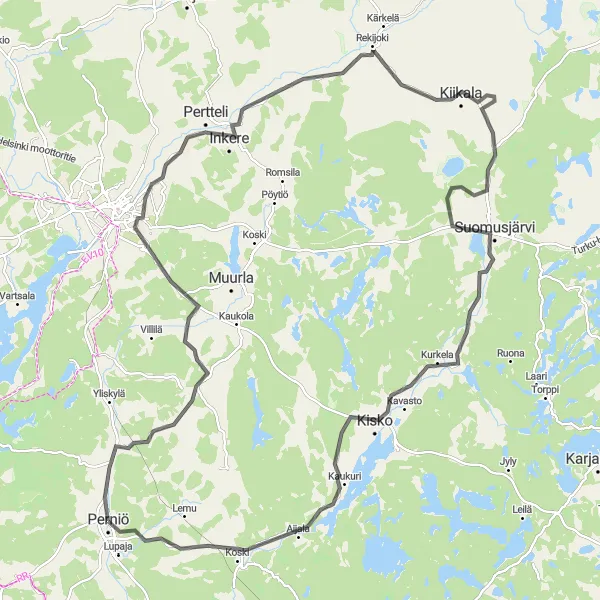 Map miniature of "Haarla Epic" cycling inspiration in Etelä-Suomi, Finland. Generated by Tarmacs.app cycling route planner