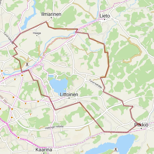 Karttaminiaatyyri "Piikkiö - Hadvala Gravel Route" pyöräilyinspiraatiosta alueella Etelä-Suomi, Finland. Luotu Tarmacs.app pyöräilyreittisuunnittelijalla