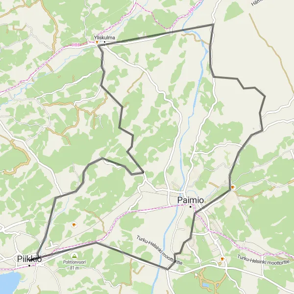 Map miniature of "Road Cycling Adventure: Piikkiö to Paimio" cycling inspiration in Etelä-Suomi, Finland. Generated by Tarmacs.app cycling route planner