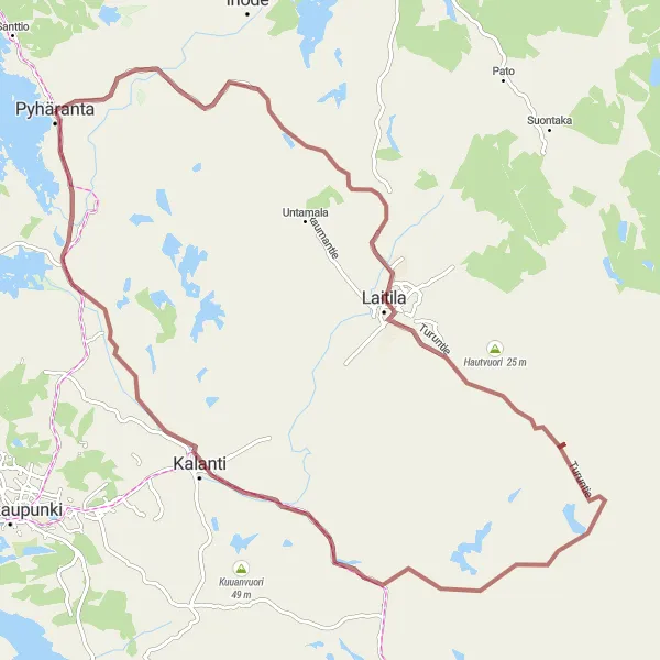 Karttaminiaatyyri "Pyhäranta-Varhokylä-Laitila-Kalanti Gravel Cycling Route" pyöräilyinspiraatiosta alueella Etelä-Suomi, Finland. Luotu Tarmacs.app pyöräilyreittisuunnittelijalla