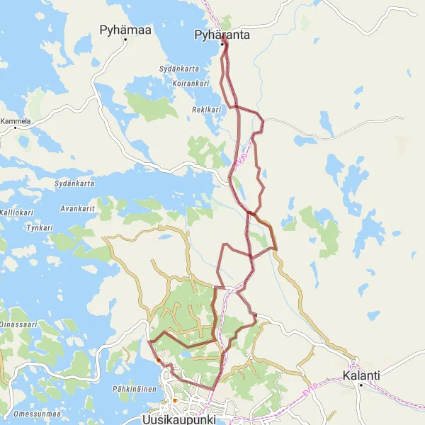 Map miniature of "Pyhäranta Gravel Adventure" cycling inspiration in Etelä-Suomi, Finland. Generated by Tarmacs.app cycling route planner