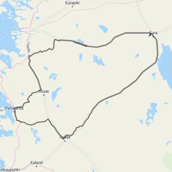 Map miniature of "Pyhäranta to Eura Scenic Ride" cycling inspiration in Etelä-Suomi, Finland. Generated by Tarmacs.app cycling route planner