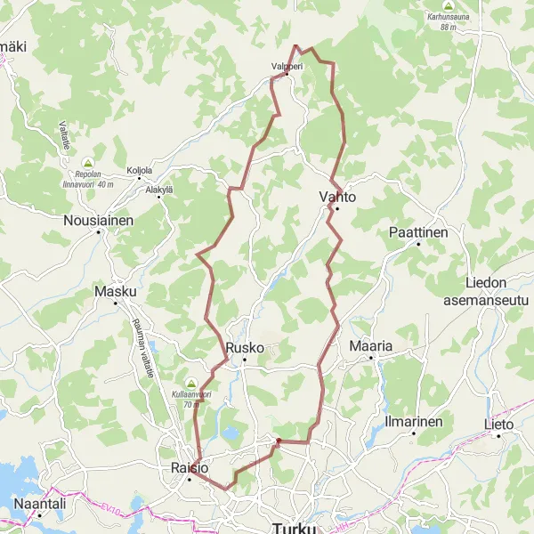 Map miniature of "Kullaanvuori Gravel Loop" cycling inspiration in Etelä-Suomi, Finland. Generated by Tarmacs.app cycling route planner