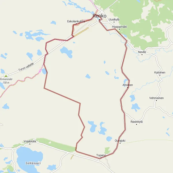 Map miniature of "Renko-Isomäki Gravel Loop" cycling inspiration in Etelä-Suomi, Finland. Generated by Tarmacs.app cycling route planner