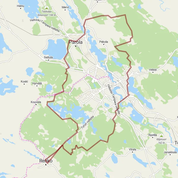 Map miniature of "Renko Loop" cycling inspiration in Etelä-Suomi, Finland. Generated by Tarmacs.app cycling route planner