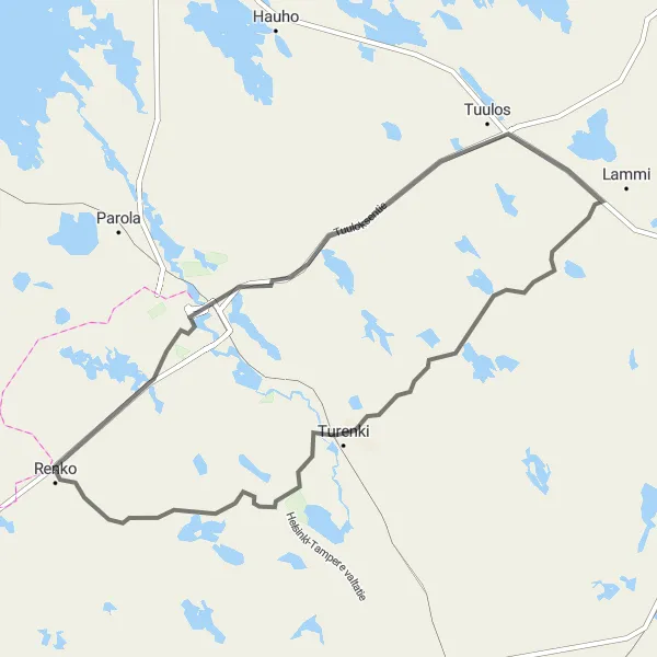 Map miniature of "Renko Extended Road Tour" cycling inspiration in Etelä-Suomi, Finland. Generated by Tarmacs.app cycling route planner