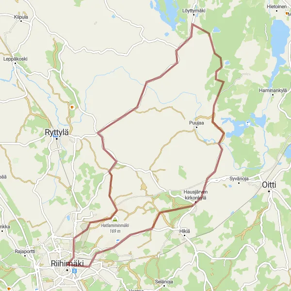 Map miniature of "Gravel Adventures in Riihimäki" cycling inspiration in Etelä-Suomi, Finland. Generated by Tarmacs.app cycling route planner