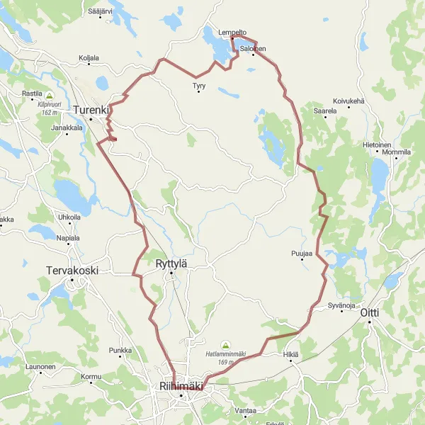 Map miniature of "Scenic Gravel Tour around Riihimäki" cycling inspiration in Etelä-Suomi, Finland. Generated by Tarmacs.app cycling route planner