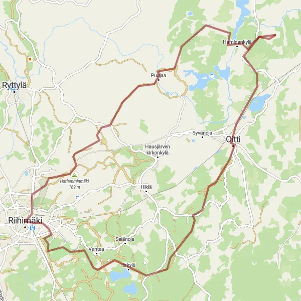 Map miniature of "Gravel Cycling Adventure near Riihimäki" cycling inspiration in Etelä-Suomi, Finland. Generated by Tarmacs.app cycling route planner