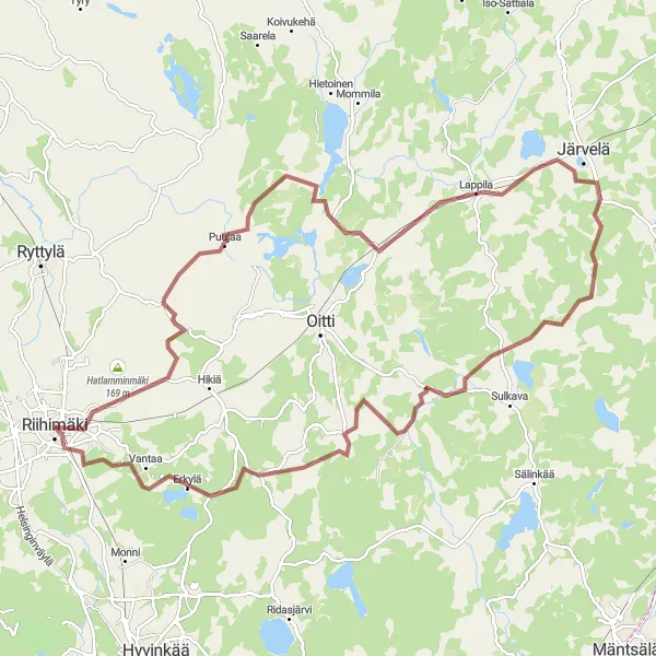 Karttaminiaatyyri "Peltosaari - Riihimäki Gravel Cycling Route" pyöräilyinspiraatiosta alueella Etelä-Suomi, Finland. Luotu Tarmacs.app pyöräilyreittisuunnittelijalla