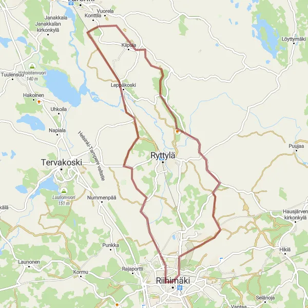 Map miniature of "Off-Road Adventure in the Surroundings of Riihimäki" cycling inspiration in Etelä-Suomi, Finland. Generated by Tarmacs.app cycling route planner