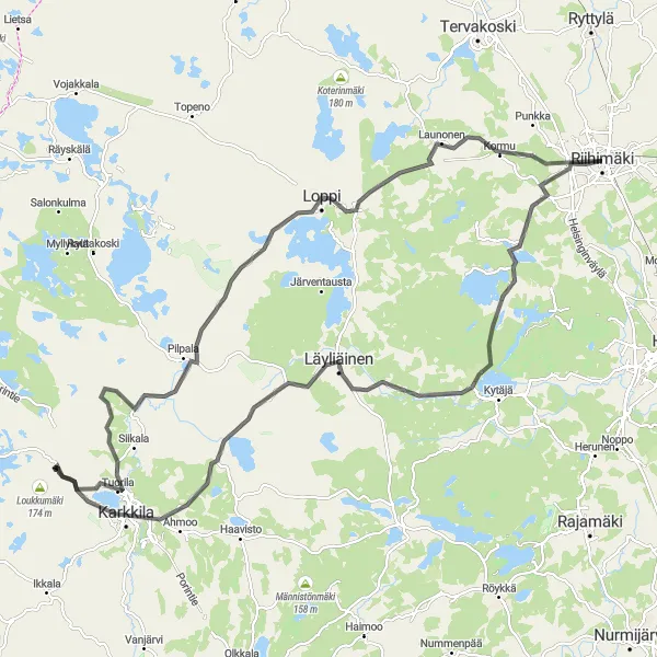 Map miniature of "The Ultimate Riihimäki Cycling Adventure" cycling inspiration in Etelä-Suomi, Finland. Generated by Tarmacs.app cycling route planner