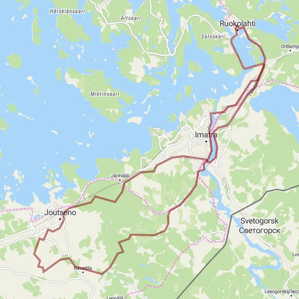 Map miniature of "Эilanzärvi Gravel Adventure" cycling inspiration in Etelä-Suomi, Finland. Generated by Tarmacs.app cycling route planner