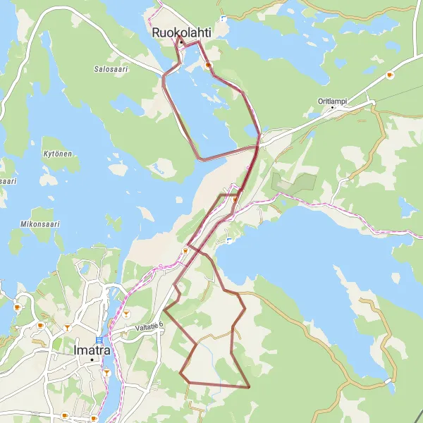 Map miniature of "Ruokolahti Hiking Trail" cycling inspiration in Etelä-Suomi, Finland. Generated by Tarmacs.app cycling route planner