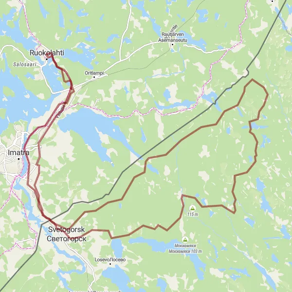 Map miniature of "Ruokolahti to Svetogorsk Adventure" cycling inspiration in Etelä-Suomi, Finland. Generated by Tarmacs.app cycling route planner
