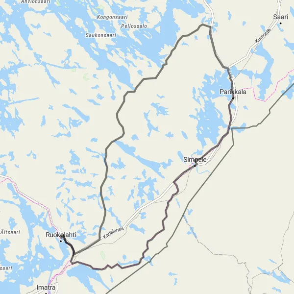 Map miniature of "Ruokolahti to Immola Road Cycling Route" cycling inspiration in Etelä-Suomi, Finland. Generated by Tarmacs.app cycling route planner