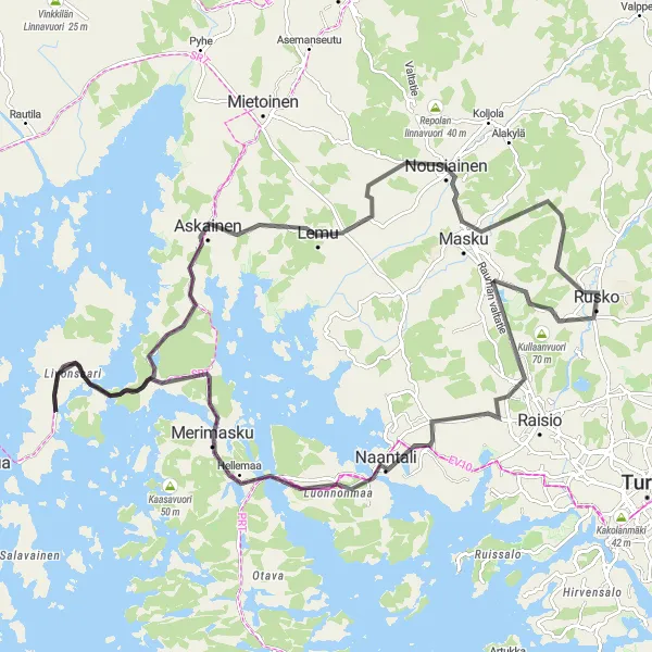 Map miniature of "Panoramic Views and Challenging Climbs" cycling inspiration in Etelä-Suomi, Finland. Generated by Tarmacs.app cycling route planner