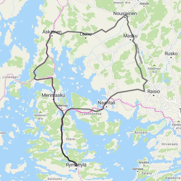 Map miniature of "Exploring Naantali" cycling inspiration in Etelä-Suomi, Finland. Generated by Tarmacs.app cycling route planner
