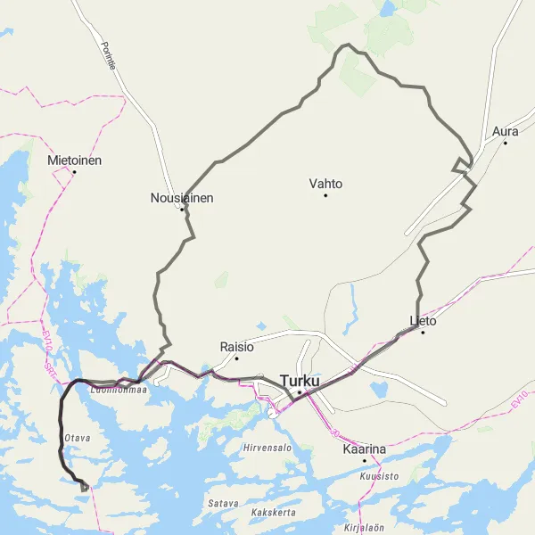 Karttaminiaatyyri "Rymättylä - Turku Round-trip Road Cycling" pyöräilyinspiraatiosta alueella Etelä-Suomi, Finland. Luotu Tarmacs.app pyöräilyreittisuunnittelijalla