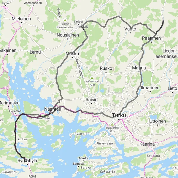 Map miniature of "The Coastal Adventure" cycling inspiration in Etelä-Suomi, Finland. Generated by Tarmacs.app cycling route planner