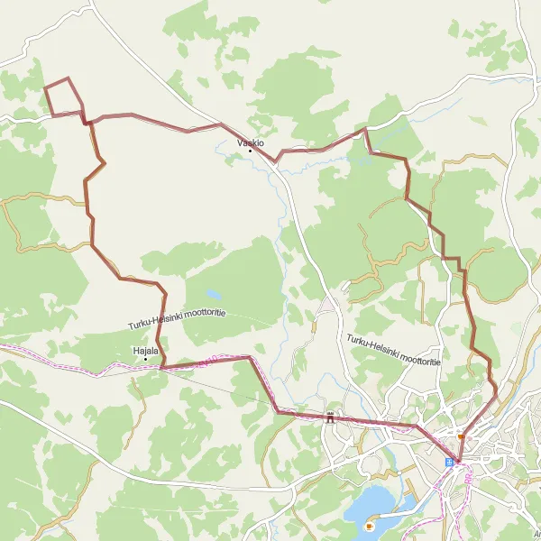 Map miniature of "Gravel Adventure: Halikko to Vaskio Loop" cycling inspiration in Etelä-Suomi, Finland. Generated by Tarmacs.app cycling route planner