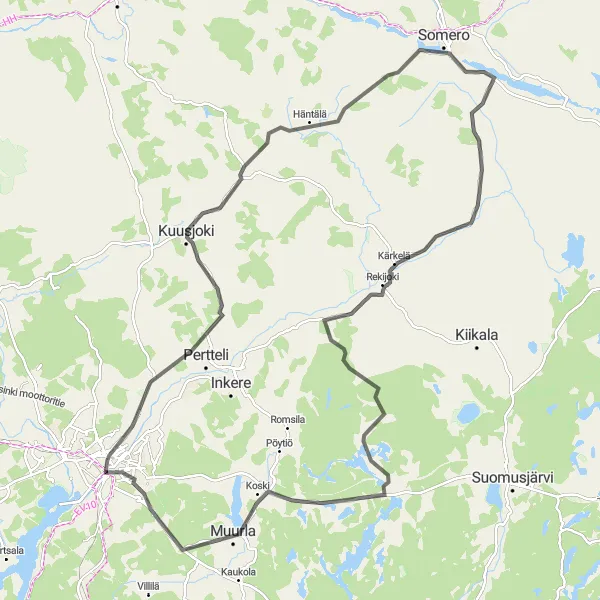 Map miniature of "Southern Finland Scenic Road Loop" cycling inspiration in Etelä-Suomi, Finland. Generated by Tarmacs.app cycling route planner