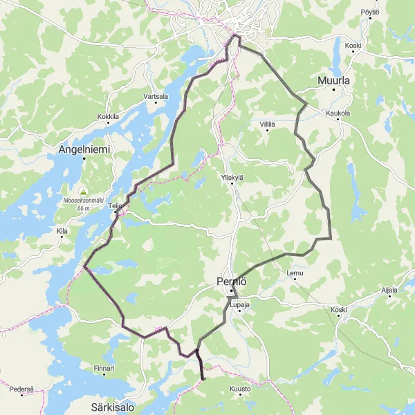 Map miniature of "Teijo Lake and Coastal Loop" cycling inspiration in Etelä-Suomi, Finland. Generated by Tarmacs.app cycling route planner