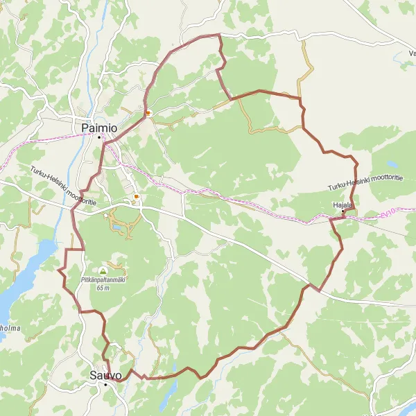 Map miniature of "Hajala Loop" cycling inspiration in Etelä-Suomi, Finland. Generated by Tarmacs.app cycling route planner