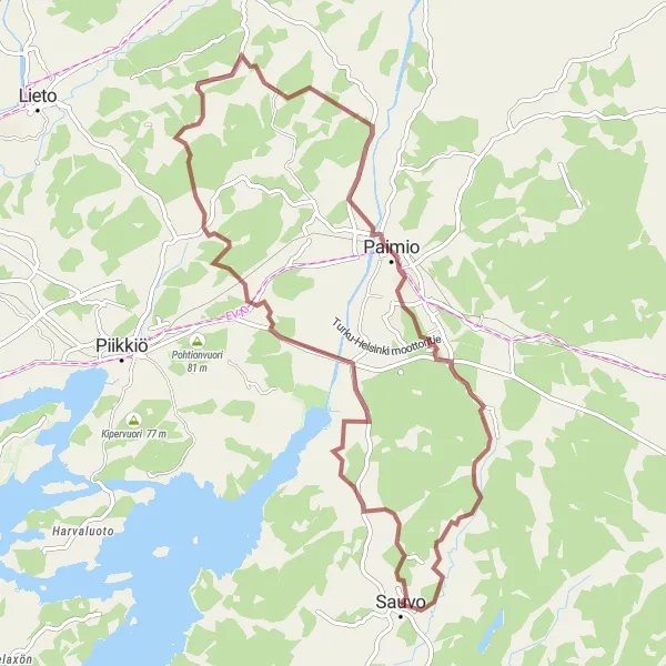 Map miniature of "Gravel Adventure" cycling inspiration in Etelä-Suomi, Finland. Generated by Tarmacs.app cycling route planner