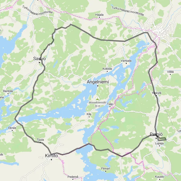 Karttaminiaatyyri "Saustila - Kimito Road Trip" pyöräilyinspiraatiosta alueella Etelä-Suomi, Finland. Luotu Tarmacs.app pyöräilyreittisuunnittelijalla
