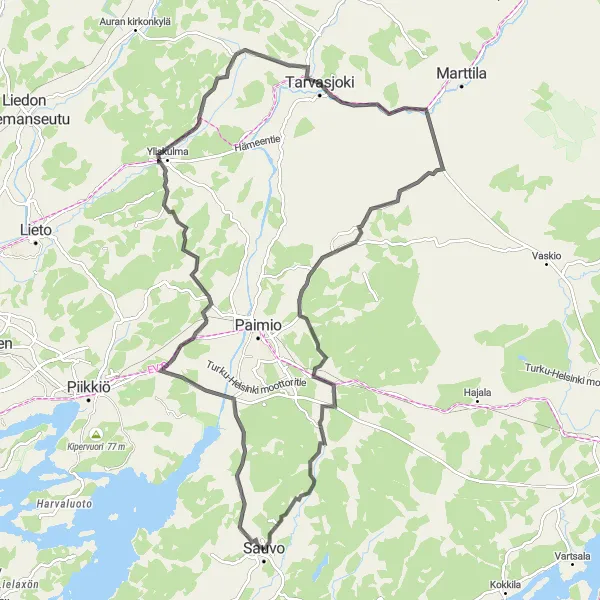 Map miniature of "Charming Road Ride" cycling inspiration in Etelä-Suomi, Finland. Generated by Tarmacs.app cycling route planner