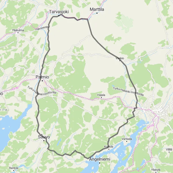 Map miniature of "Countryside Delight" cycling inspiration in Etelä-Suomi, Finland. Generated by Tarmacs.app cycling route planner