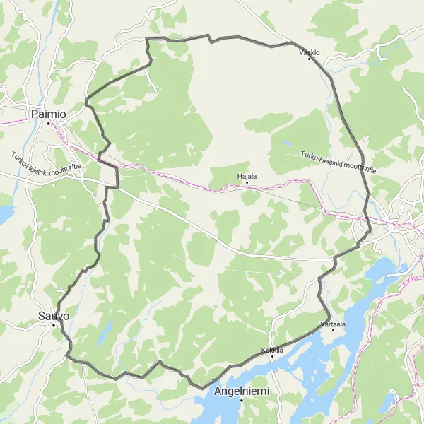 Map miniature of "Hallela Road Journey" cycling inspiration in Etelä-Suomi, Finland. Generated by Tarmacs.app cycling route planner