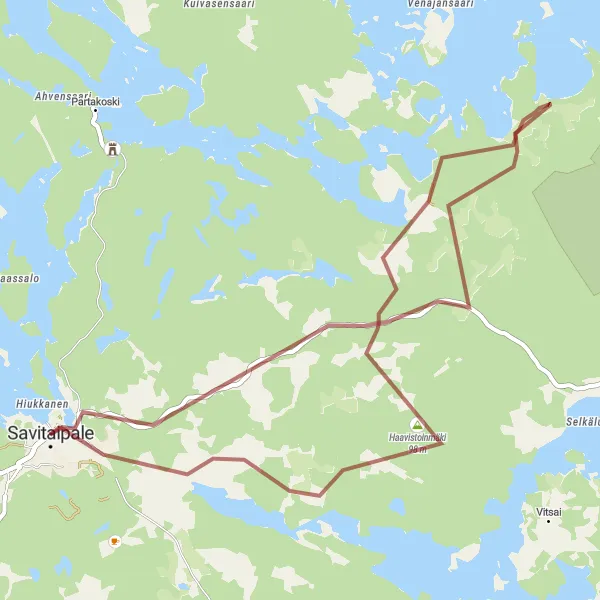 Map miniature of "Enchanting gravel ride showcasing Savitaipale's hidden treasures" cycling inspiration in Etelä-Suomi, Finland. Generated by Tarmacs.app cycling route planner