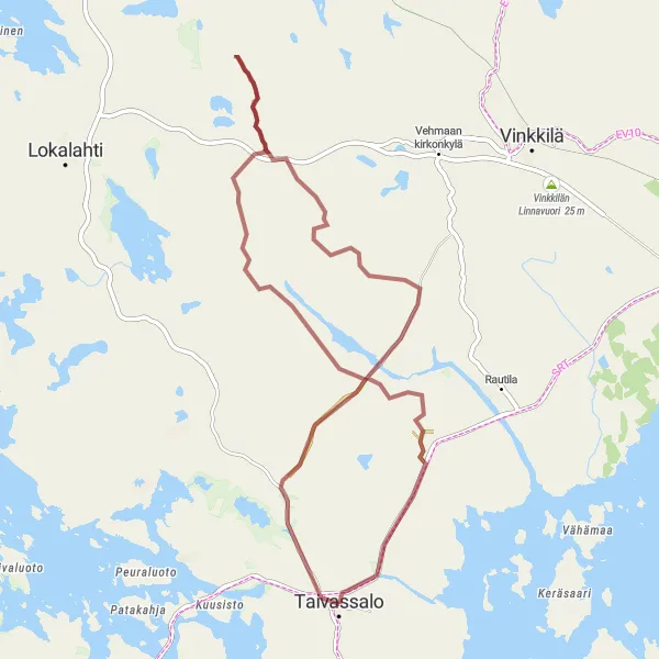 Map miniature of "Vehmassalmi to Muntti Gravel Trail" cycling inspiration in Etelä-Suomi, Finland. Generated by Tarmacs.app cycling route planner